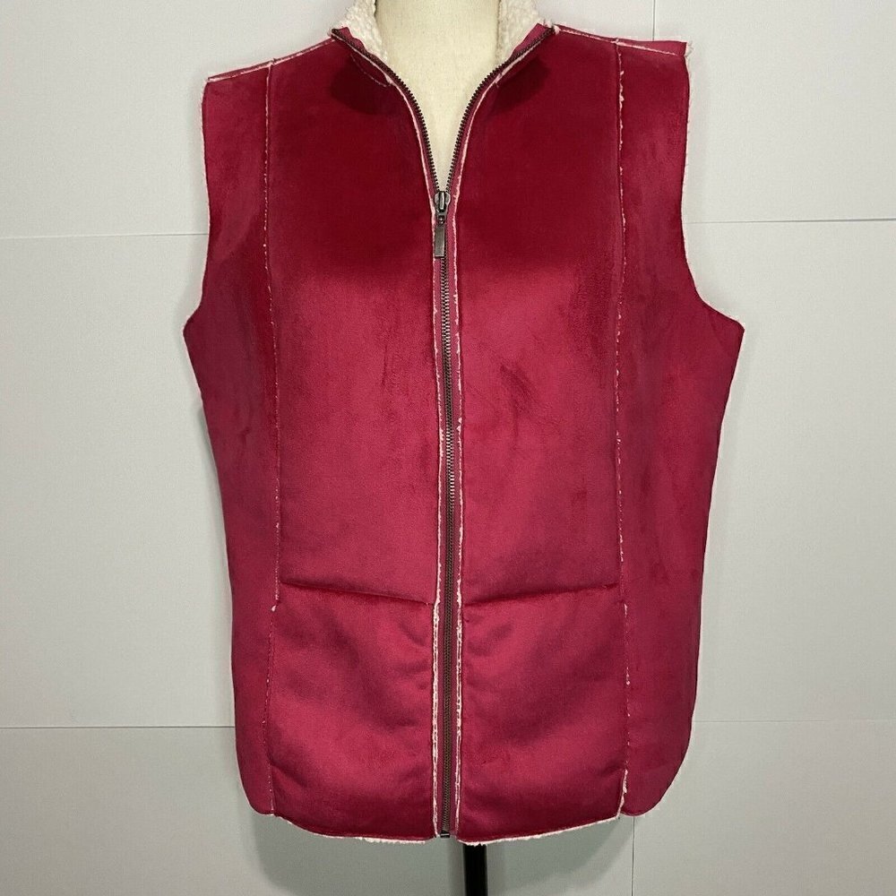 Chicos Pink Faux Suede Vest/Jacket with Sherpa Fleece Lining Size: 2 (Large) EUC